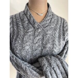 cable knit sweater wool alpaca blend SM womens vneck old money staple minimalist